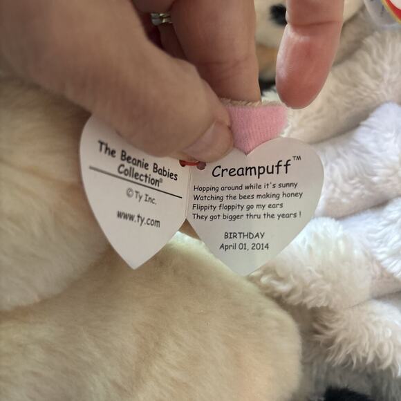 NWT Ty Beanie Baby - CREAMPUFF the Bunny Rabbit 6" Stuffed Animal Toy - Picture 5 of 10